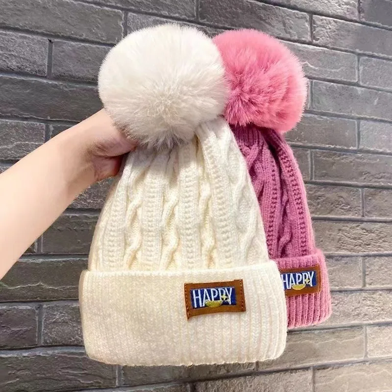 Winter Women'S Hat Thickened Twist Wool Ball Knitted Pullover Hats Casual Elastic Warm Beanie Personalized Men'S Cold Hat