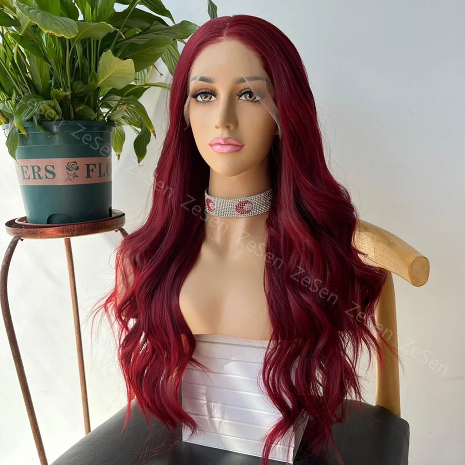 ZeSen Synthetic Lace Front Wig Long Body Wave Purple Colored Lace Wigs for Black Women Heat Resistant Hair Daily Cosplay Wigs