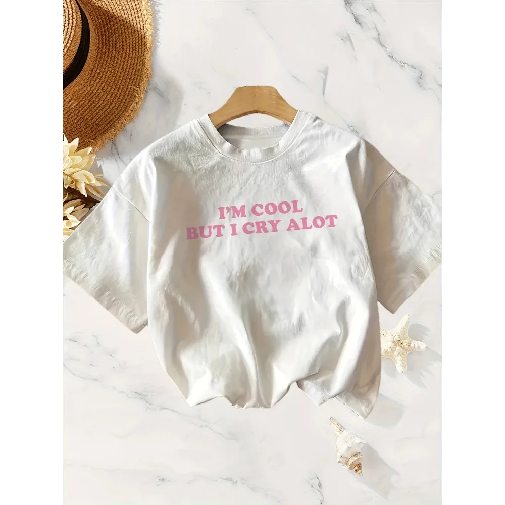 Women Crew Neck Casual Top apos s I apos M COOL BUT I CRY A LOT Graphic T-ShirtAll-Season Comfort Humorous Playful Clothing