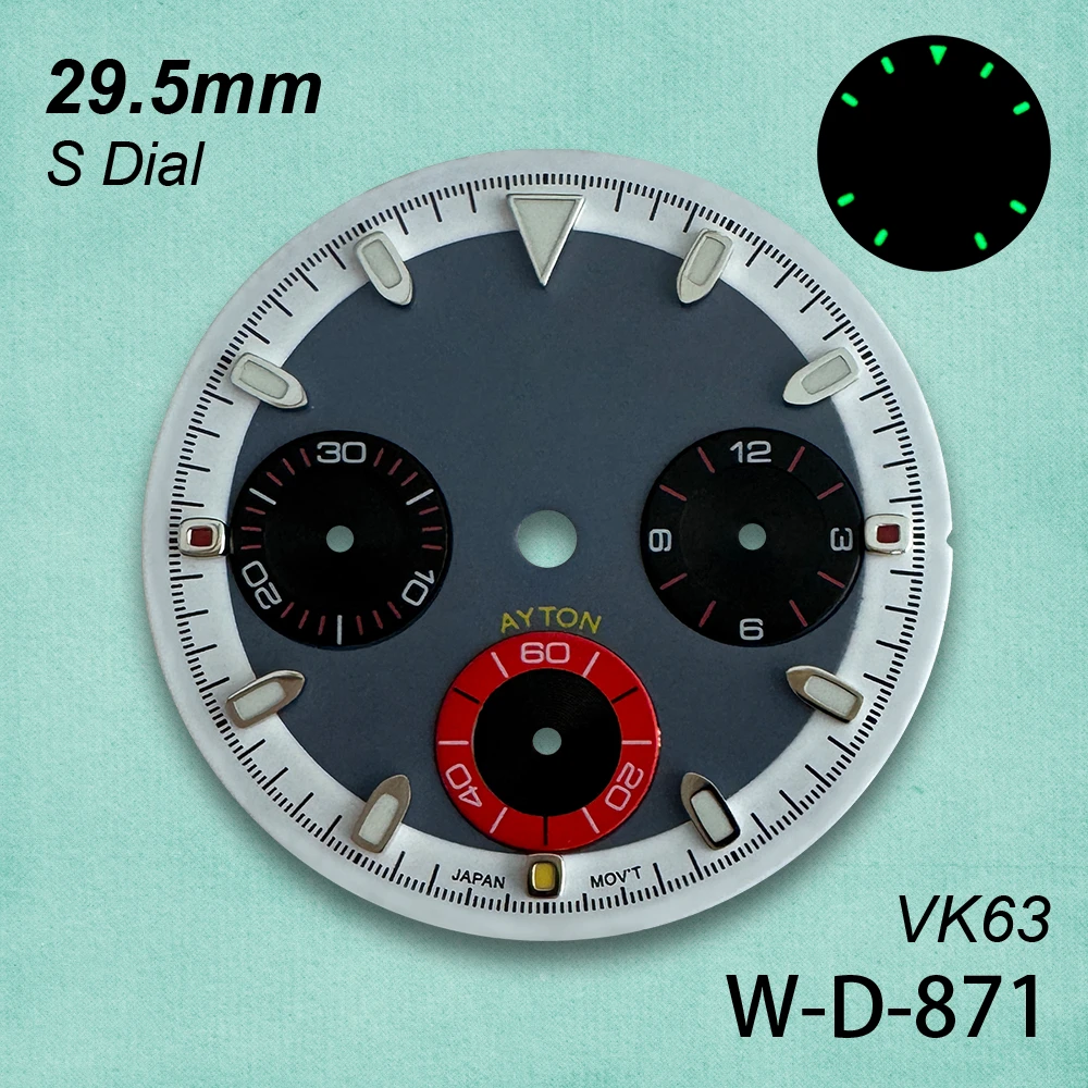29.5mm Panda DTN S Dial Fit VK63 Quartz Movement Green Luminous Colorful High-Quality Dial Watch Modification Accessories