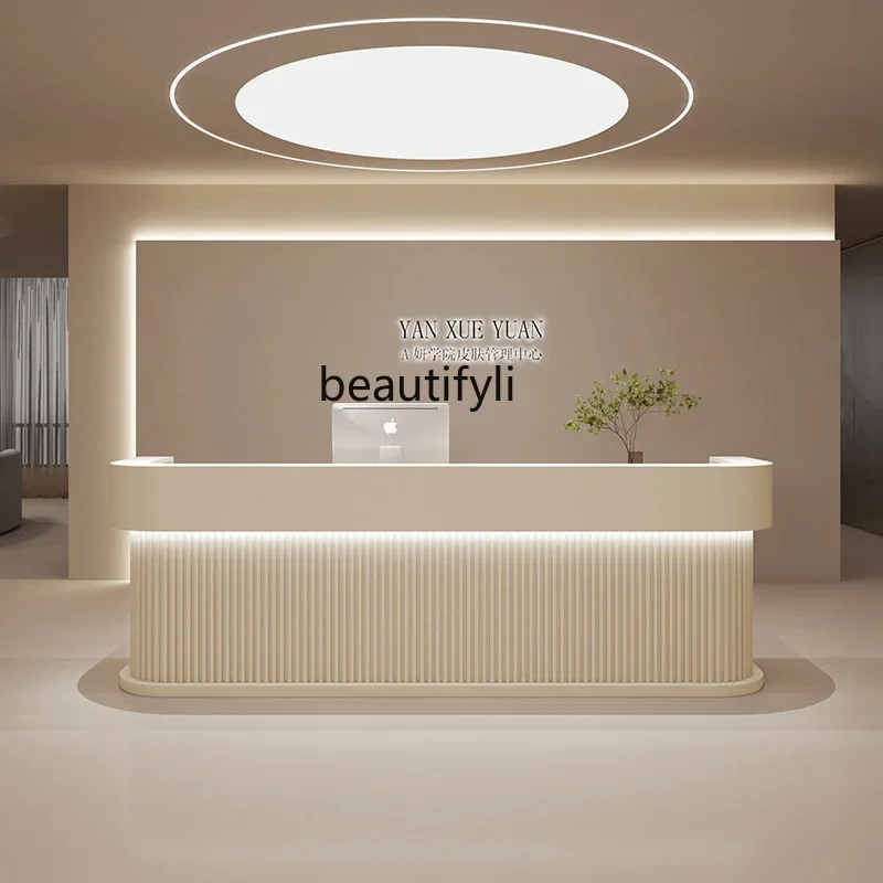 Curved beauty salon checkout page Simple clothing store Yoga studio Bar kindergarten paint reception desk