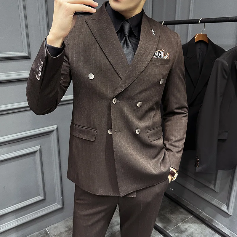 

7276 Men's double-breasted lapel striped suit