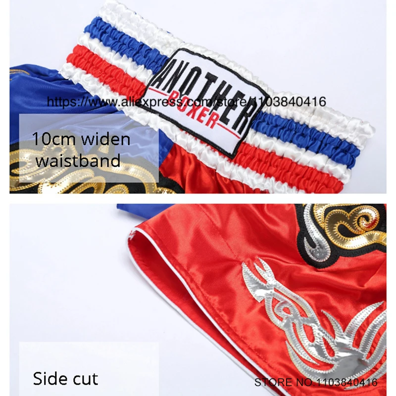 Muay Thai Shorts Men Kids Boxing Shorts Women Embroidery Satin Martial Arts Grappling Sparring Cage Fighting Kickboxing Pants