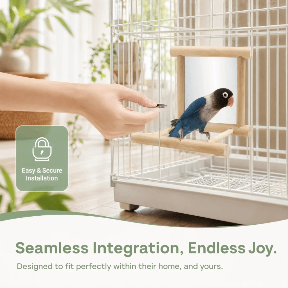 Wood Wood Bird Cage Perch Mirror Panel Double Standing Bars Bird Cage Standing Frame Smooth Cylindrical Bar