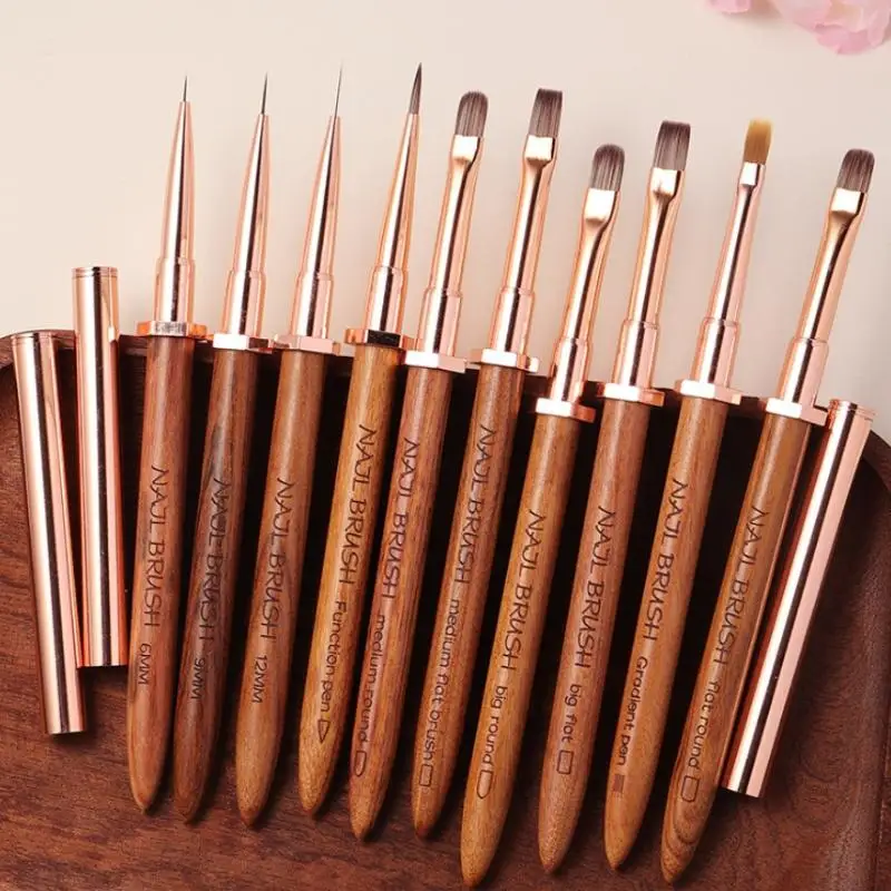 1 pz pennelli per nail art in legno di sandalo portapenne design pittura design per unghie penna dettaglio pennello strumento di disegno penna per manicure