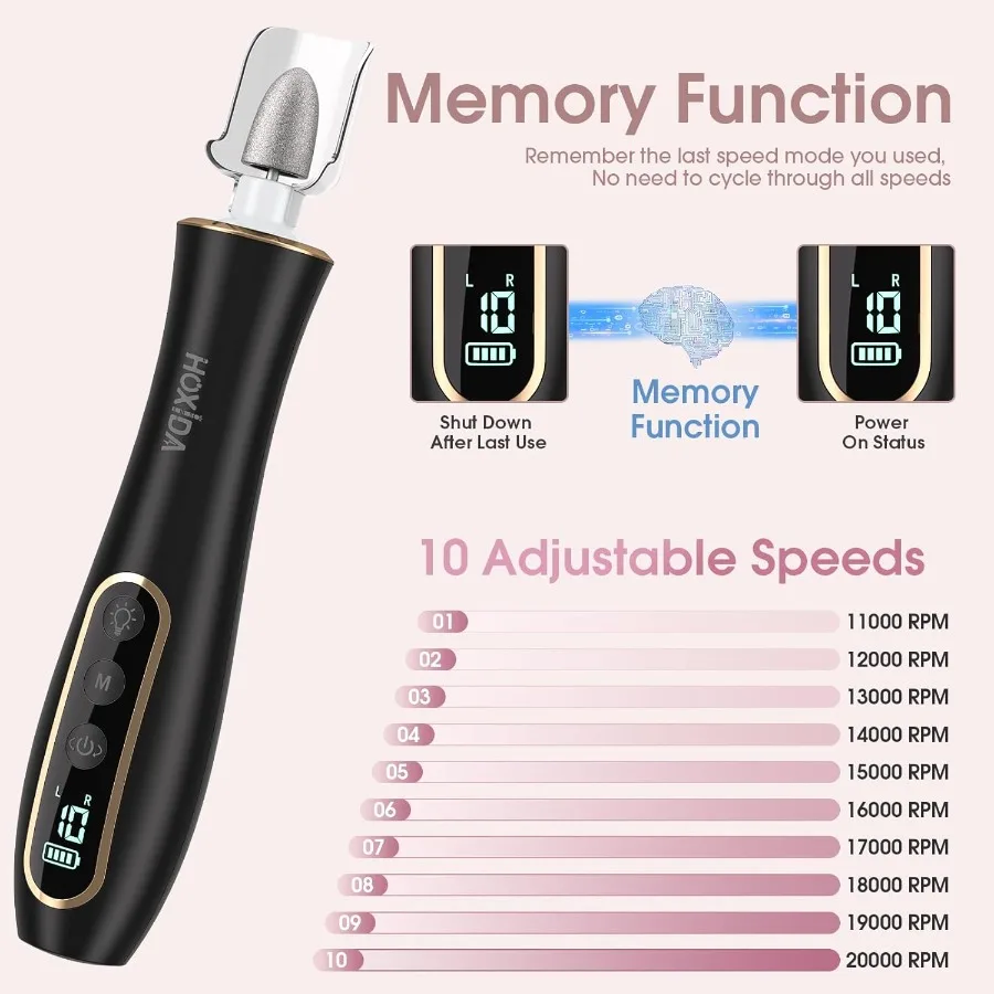 Cordless Electric Nail Drill Professional Manicure Pedicure Kit with 10 Speeds Rechargeable Hand Foot Care Tools for Daily Use