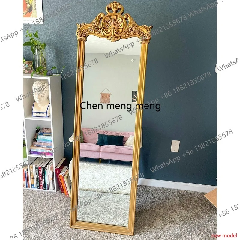 

European full body, home bedroom fitting mirror living room wood high definition retro carving light luxury dressing mirror h178