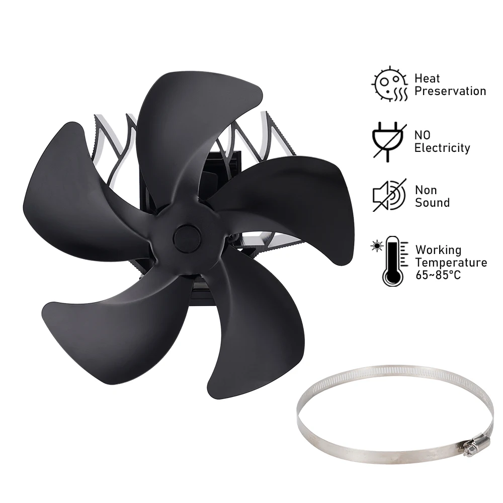 Wall Hanging 5 Blades Heat Powered Stove Fan With Clamp Fireplace Fan Log Wood Burner Eco Quiet Fan Efficient Heat Distribution