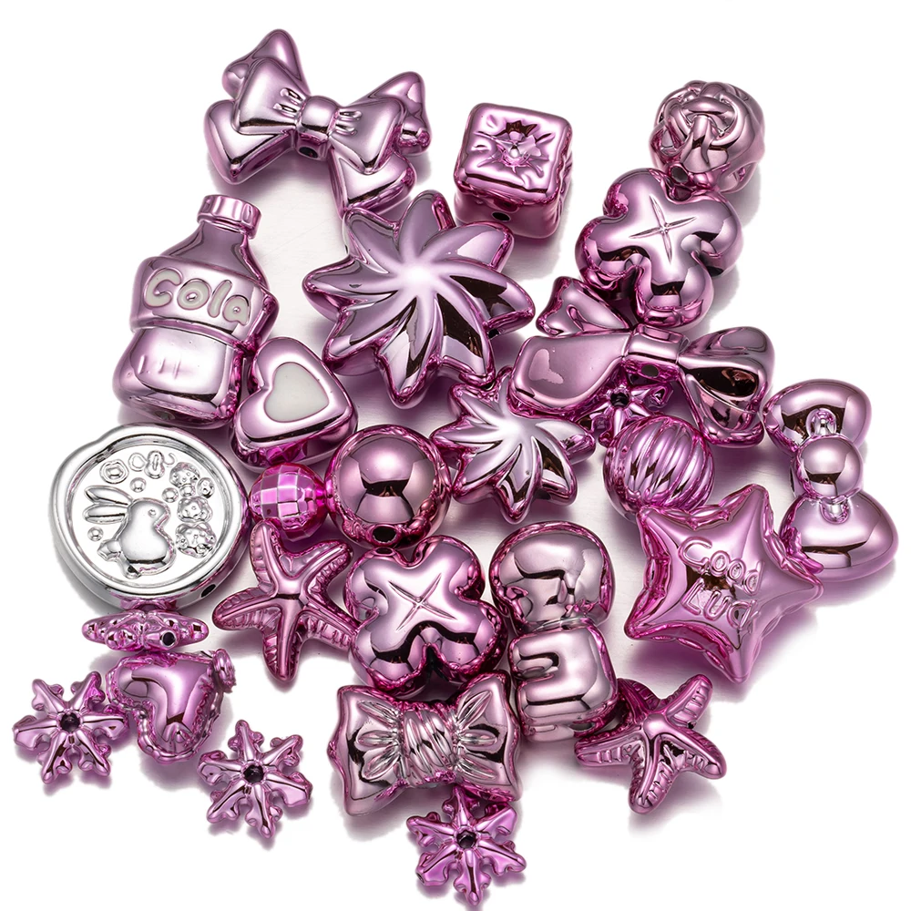 20g/100g Black Silver 3D Heart Star Y2K Aesthetic Acrylic Assorted Loose Bead for Bracelet Phone Strap Necklaces Jewelry Making