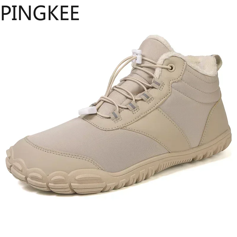 VENOCON PINGKEE Wide ToeBox Barefoot Shoes Men Women Winter Snow Hiking Leather Boots Minimalist Athletic Sneakers Man Wide Feet