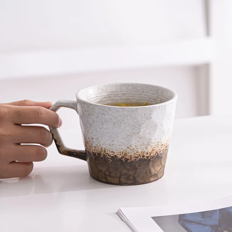 Japanese-style creative hand-cut stoneware mug Milk Cup kiln vintage ceramic cup hand-washed instant coffee cup Glass mugs Water