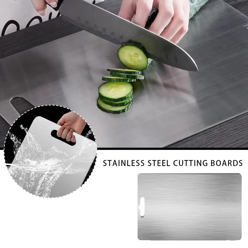 Stainless Steel Cutting Board, Antibacterial, Double-sided, Fruit Thickened, Chopping Household Vegetable Cut Board Mildew- J1N9