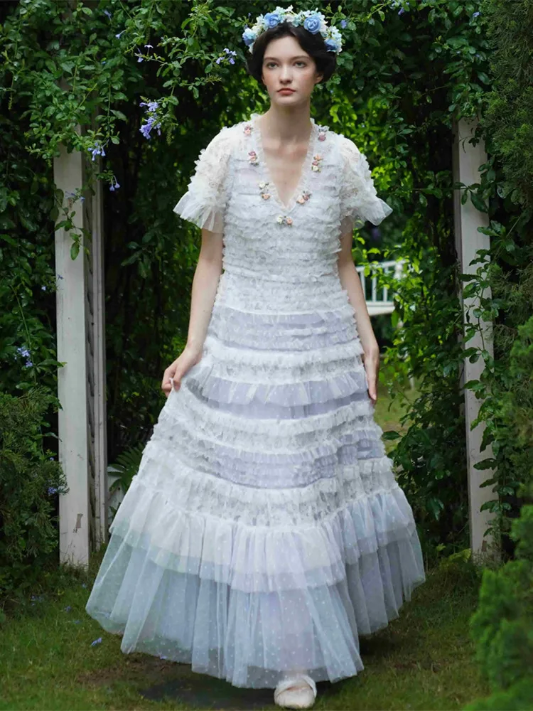 

84-96 смЖенское платье на день рождения, женское винтажное элегантное тонкое сексуальное платье с v-образным вырезом и цветами ручной работы, кружевное легкое свадебное платье, бальное платье, платье для торта