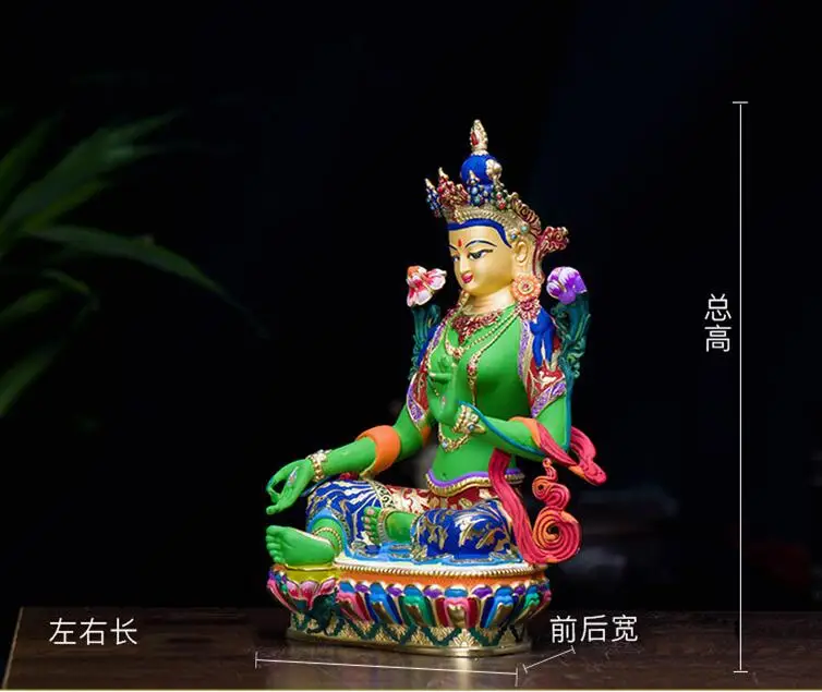TOP grade GOOD Buddha -bless family home Safety Health luck efficacious Talisman Tibet Green Tara Painted Buddha statue