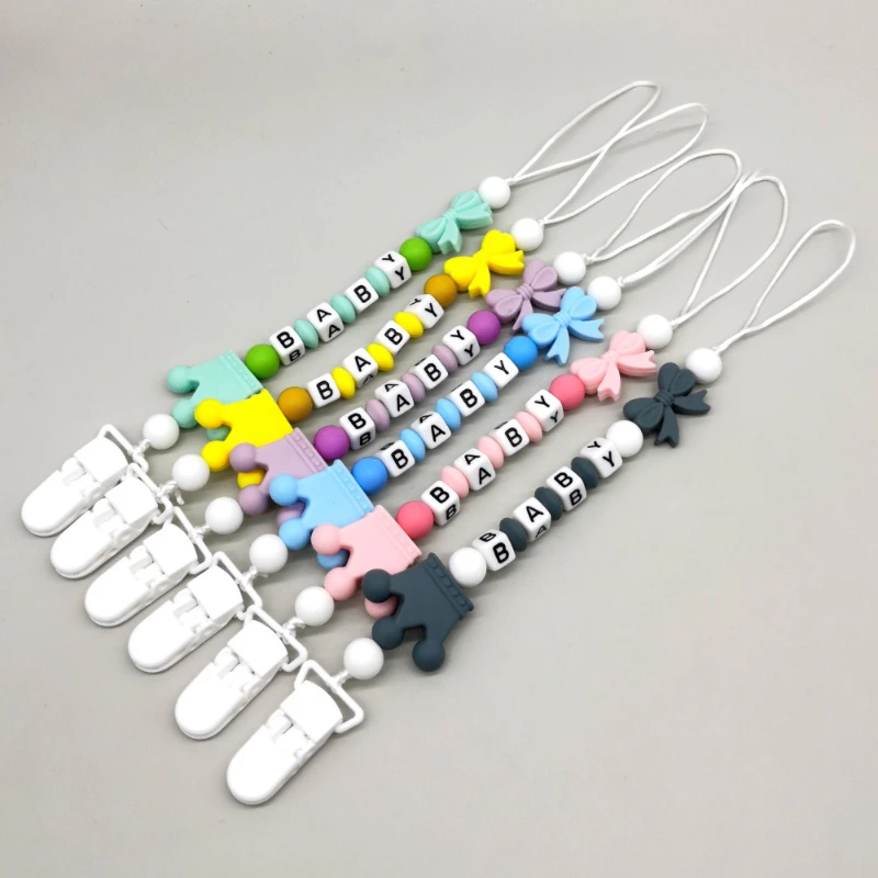 INS Custom English Name Pacifier Clip Handmade Personalized Chain Silicone Holder Baby Infant Feeding Newborn Teether Chew Gift
