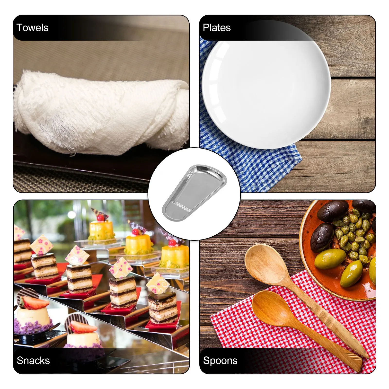 

1pc Stainless Steel Food Dish Multi-Functional Serving Tray Kitchen Storage Container Ladle Holder Tableware Snack Bread Tray