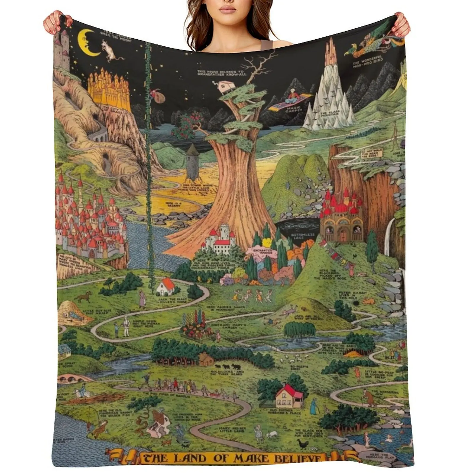 

The land of make believe. Published by Jaro Hess 1930 Cornucopia of Fairy Tales Detailed Labeled Map Fun Magical F Throw Blanket