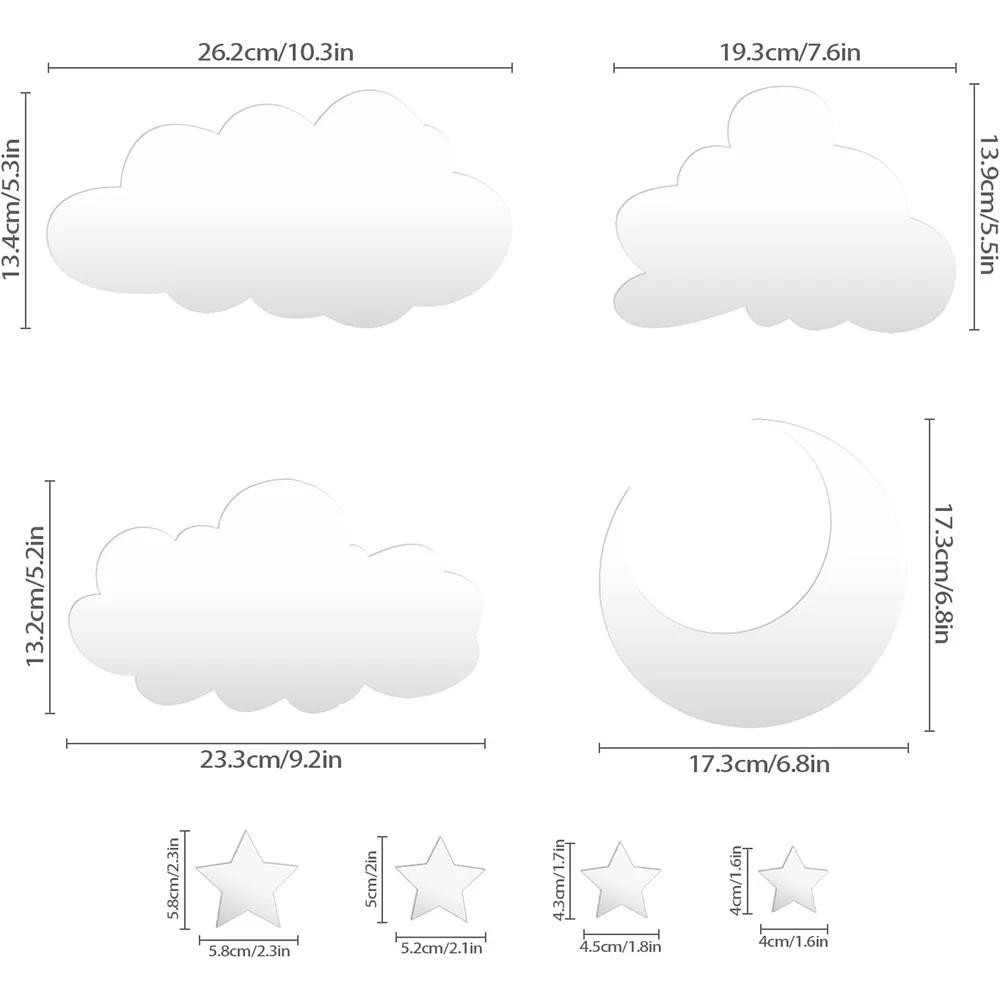 3D Moon Cloud Mirror Wall Sticker, Acrylic Material, Self-Adhesive Decorative Moon Star Cloud Wall Decal for Living Room Bedroom