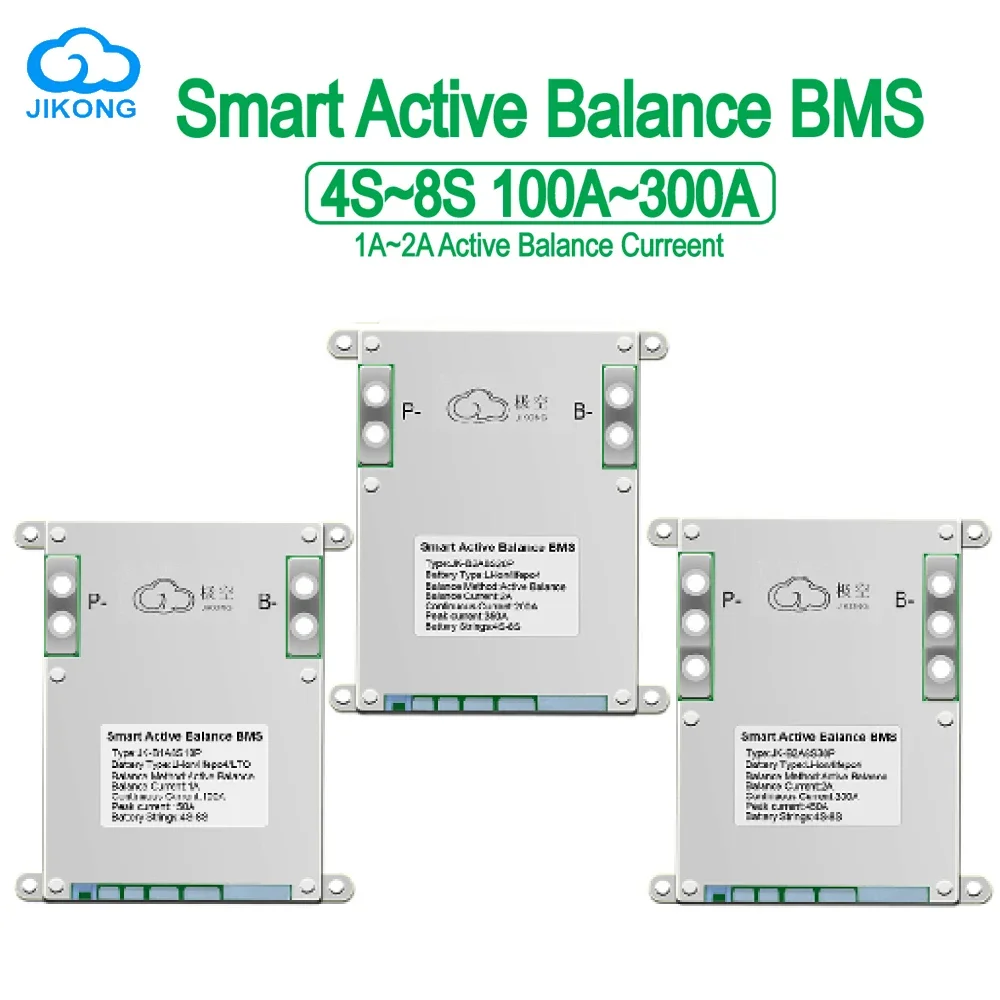 

JK BMS 1A 2A Active Balance Smart BMS 4S 5S 6S 7S 8S 100A 200A 300A 12V 24V BT для LifePo4 Li-ion Camping RV Storage Energy