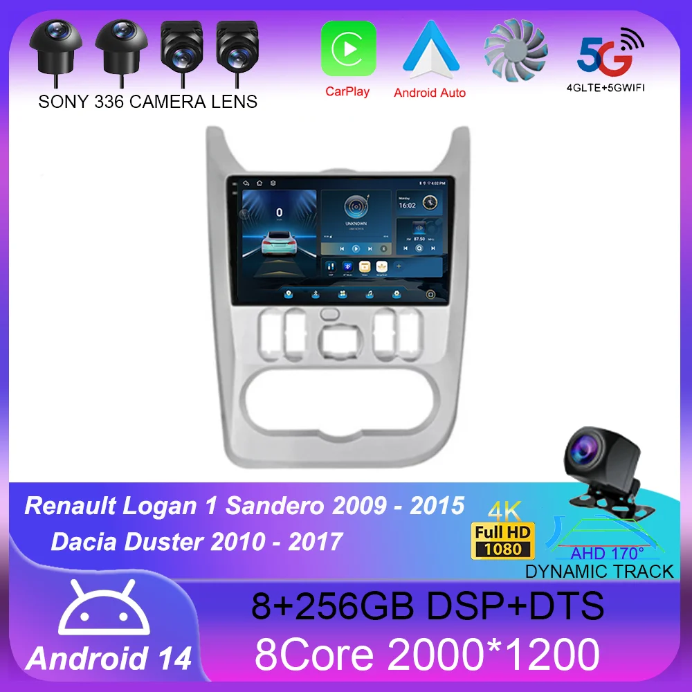 

For Renault Logan 1 Sandero 2009 - 2015 For Dacia Duster 2010 - 2017 Car Radio Multimedia Video Player Navigation GPS Android 14