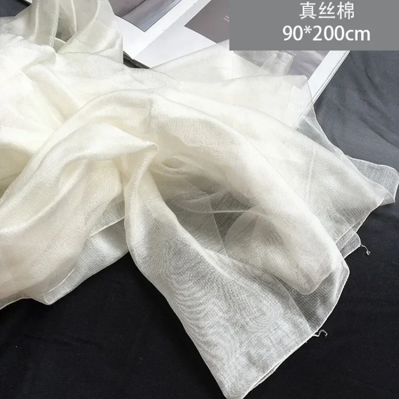 Pure White Silk Cotton Scarf with Plant Dyeing Blue Dyeing Wax Dyeing Hand Drawn DIY Special Teaching White Embryo Fabric