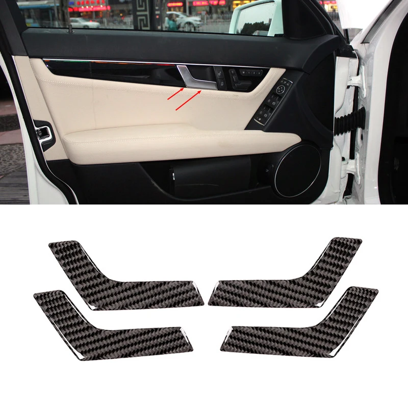 

For Mercedes Benz C Class W204 2005 2006 2007 - 2010 2011 2012 4pcs Carbon Fiber Car Interior Door Handle Frame Cover Trim
