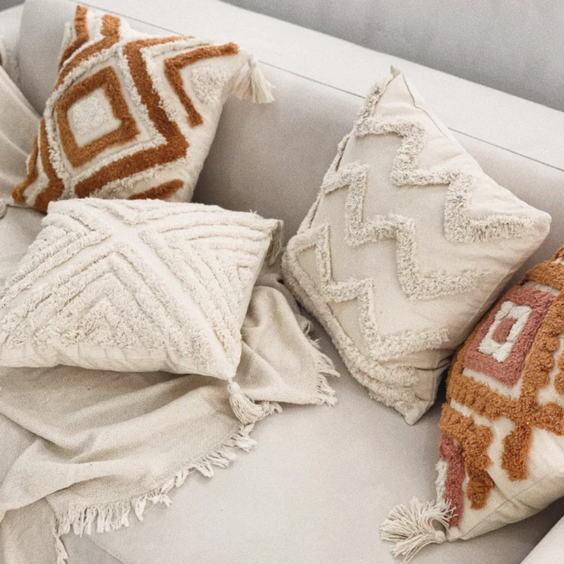 Tassel Cushion Cover Bohemia Style Tufted Pillowcase Ins Decorative Pillow Cover For Sofa Cotton Funda Cojin 45x45,30x50