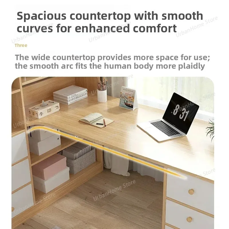 Computer Desk Bookshelf Integrated Shelves Drawers Large Laptop Home Bedroom Student Study Writing Desk Simple Office Table