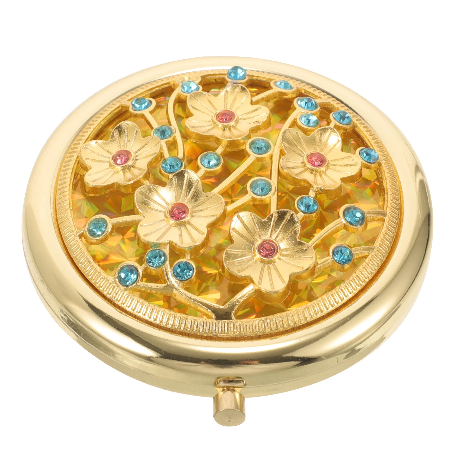 휴대용 메이크업 거울 컴팩트 빈티지 골드 마감 여성용 핸드헬드 거울 선명한 디테일 반사 이동 중에도 사용 가능 터치