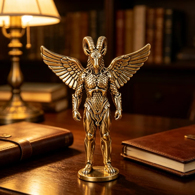 Brass Demon Sheep God Figurine Retro Metal Craft, Tabletop Angel Sheep Human Face Decoration Creative Ornament Animal Sculpture