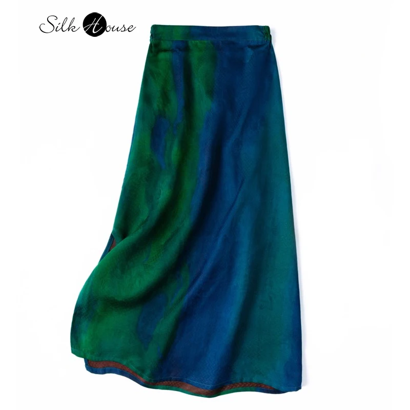 

2025 Women's Autumn New 24MM 100% Natural Mulberry Silk Jacquard Fragrant Cloud Yarn Elastic Waist Women's Split Hip Wrap Skirt