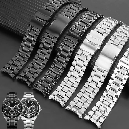 Correa de acero inoxidable con extremo curvado para reloj Seiko Citizen Casio, correa de reloj de Metal de 18/20mm, 22mm y 24mm, pulsera de cadena con herramientas