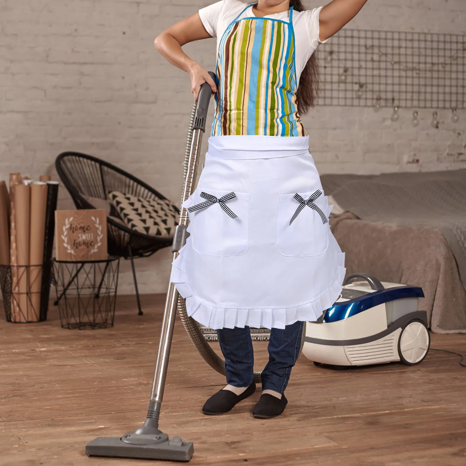 

Short Half Waist Apron Women Ruffled Edge Kitchen Cooking Baking Maid Costume Serving Apron Restaurant Waitress Accessories Cute