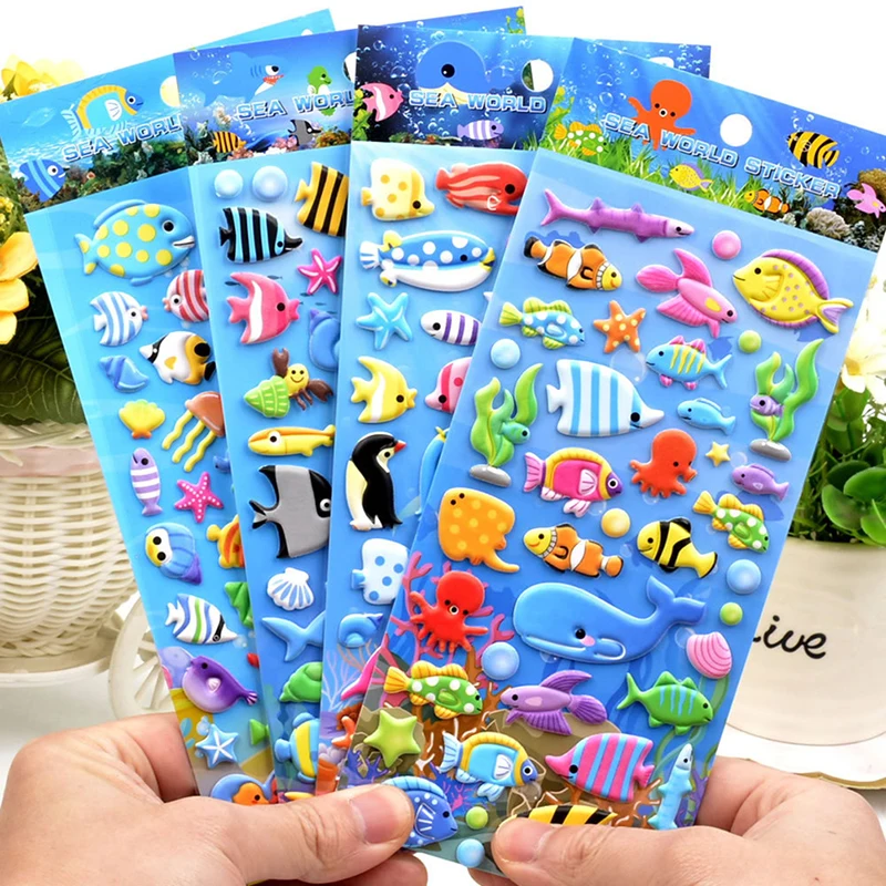 Sea Life Animal Shark Dolphin Fish Stereo 3D Bubble Sticker Diary Sticker Decoration Stationery Stickers