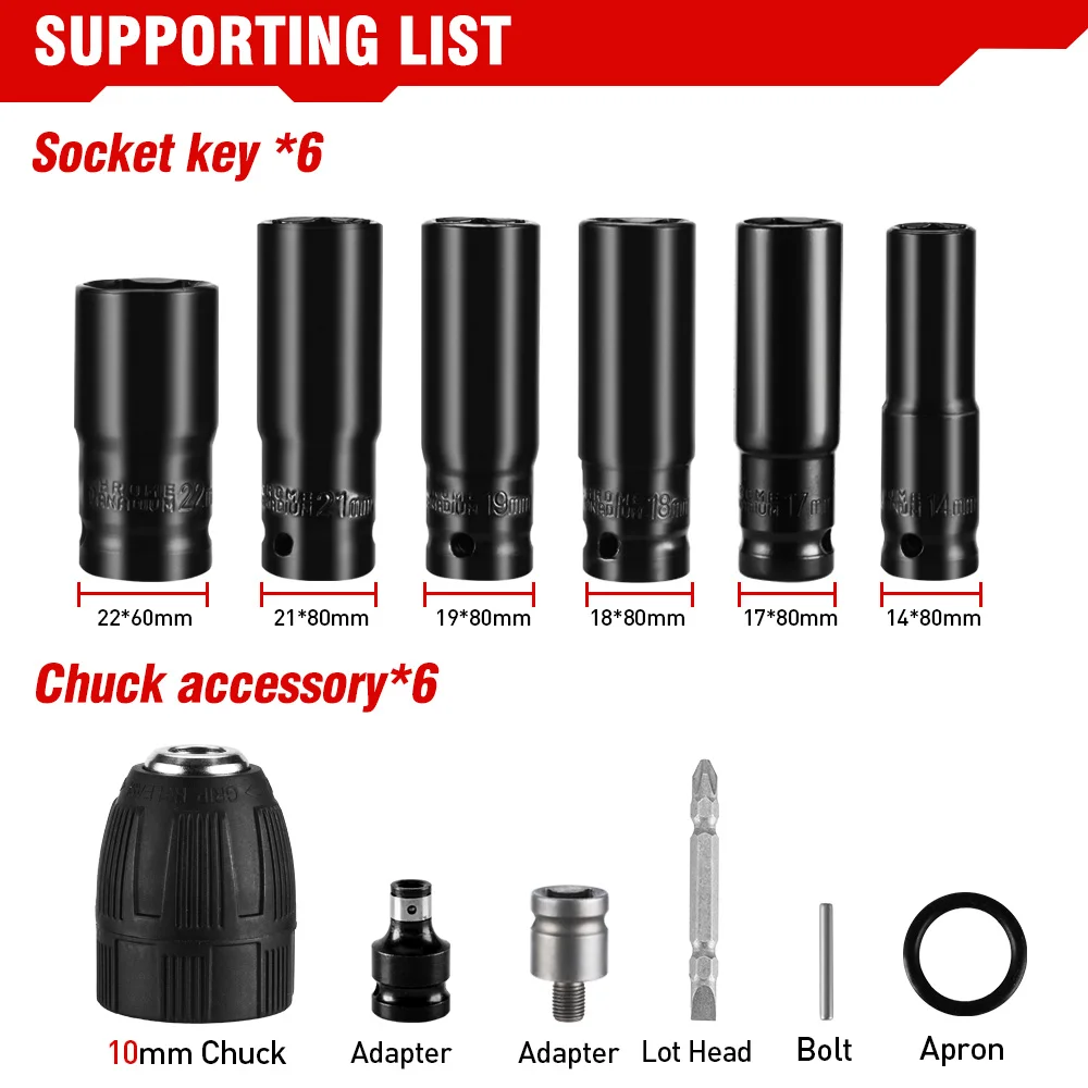 Broca Chuck Drive Adapter Set, Chave de Impacto Elétrica, Soquete Hexs, Adaptador para Chaves de Fenda, 12Pcs