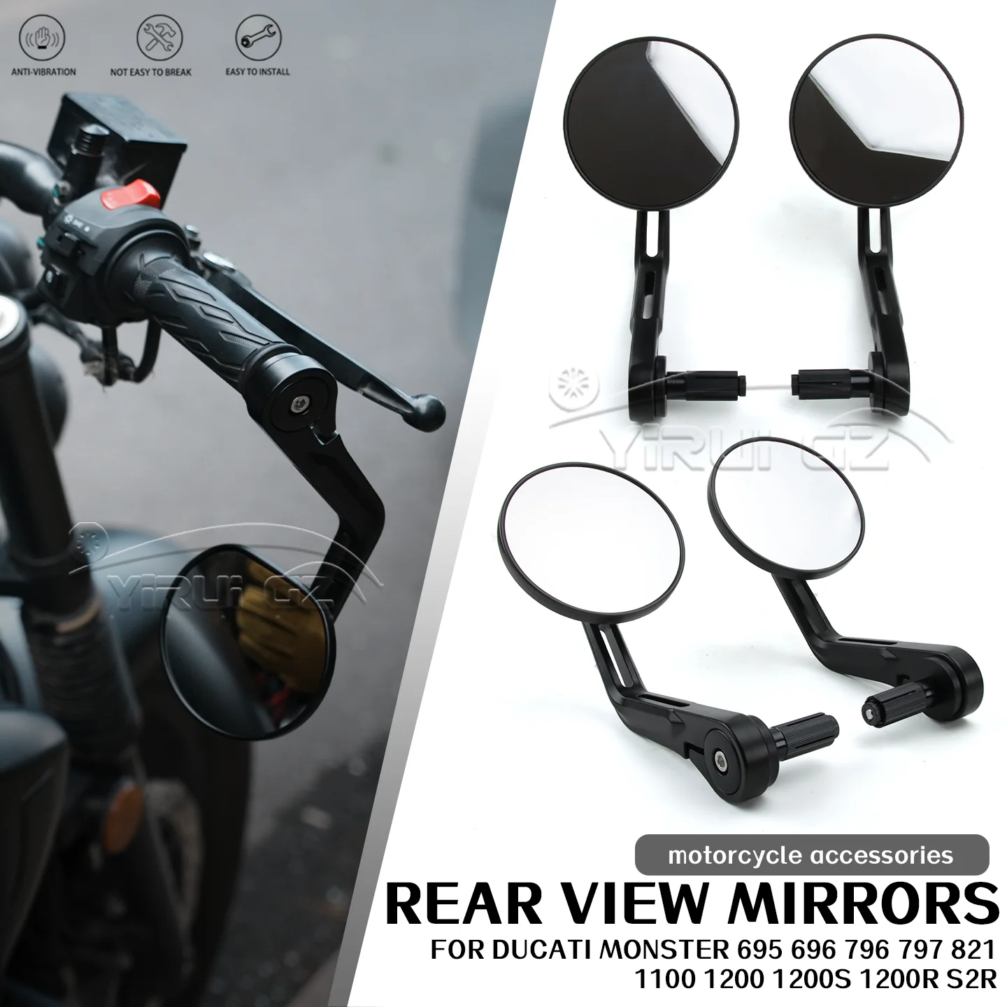 

Задний вид мотоцикла для Ducati Monster 695 696 796 797 821 1100 1200 1200S 1200R S2R Monster 695 Ретро руль боковое зеркало