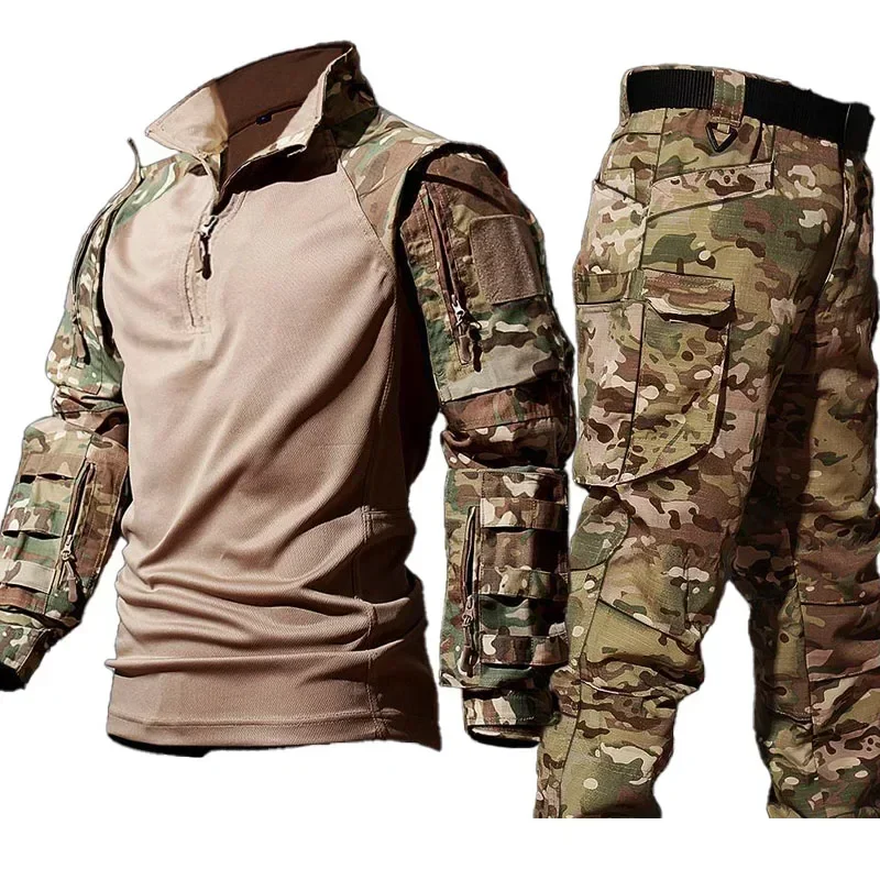 Mundur taktyczny garnitury Milit Outdoor Camo garnitur ubrania myśliwskie koszule bojowe spodnie do pieszych wędrówek mężczyźni trening Airsoft zestawy do paintballa