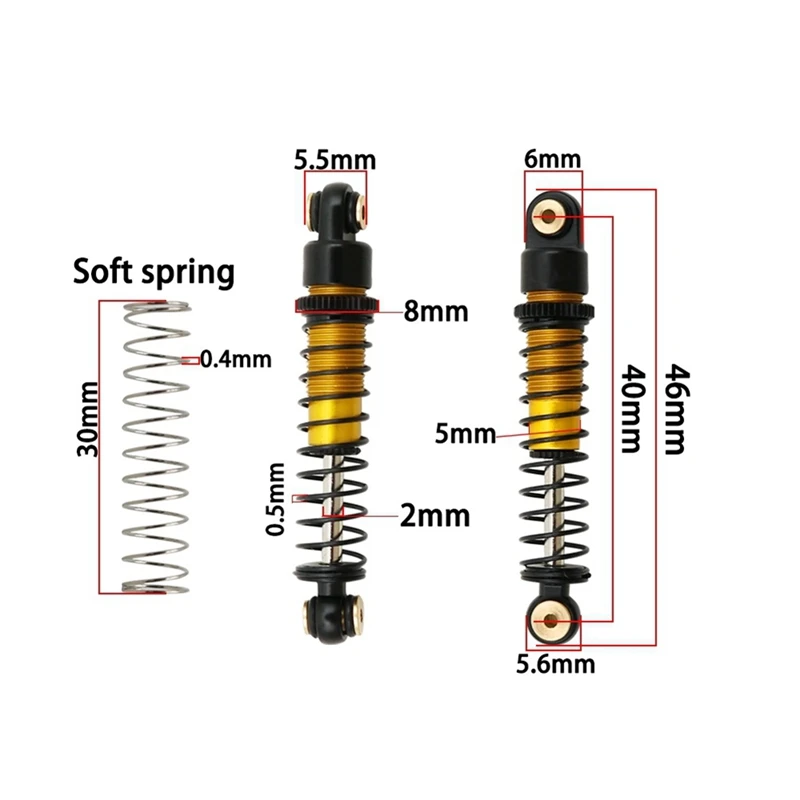 4 Stuks 40Mm Metalen Schokdemper Demper Voor Axiale SCX24 C10 Jlu Gladiator Bronco 1/24 Rc Crawler Auto Upgrade onderdelen