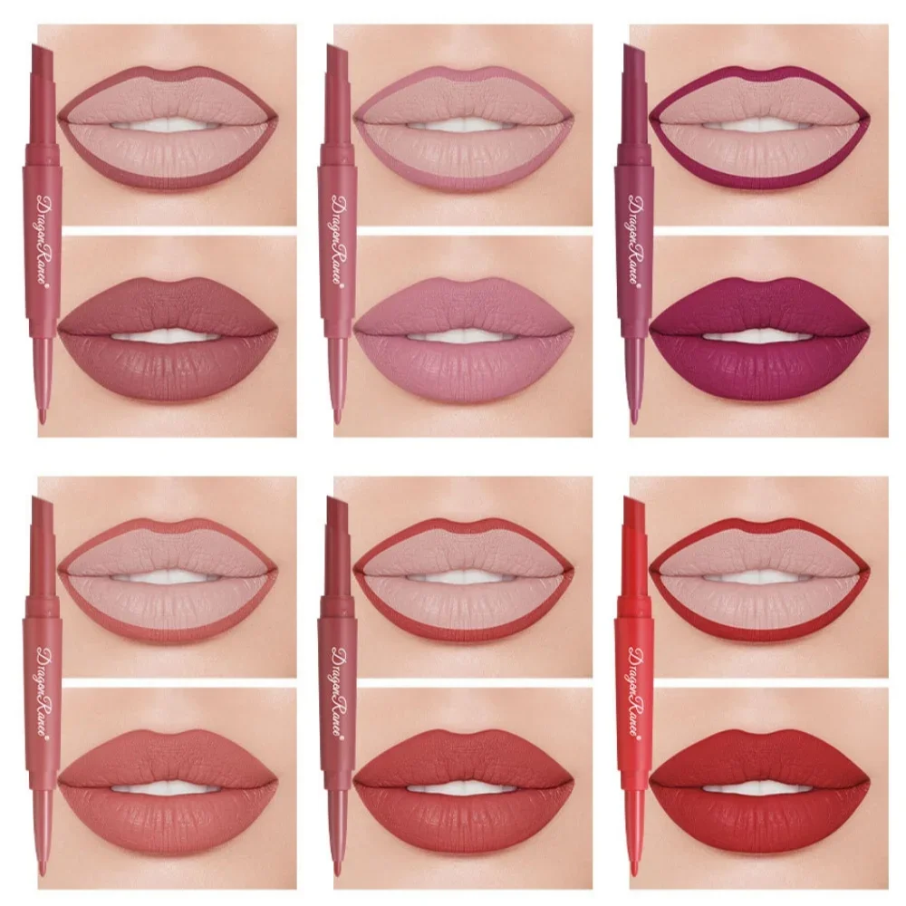 2 In 1 Double Ended Lipstick Liner Set Matte Velvet Finish Long Lasting Waterproof Nude Red Lip Makeup For Women Cosmetics