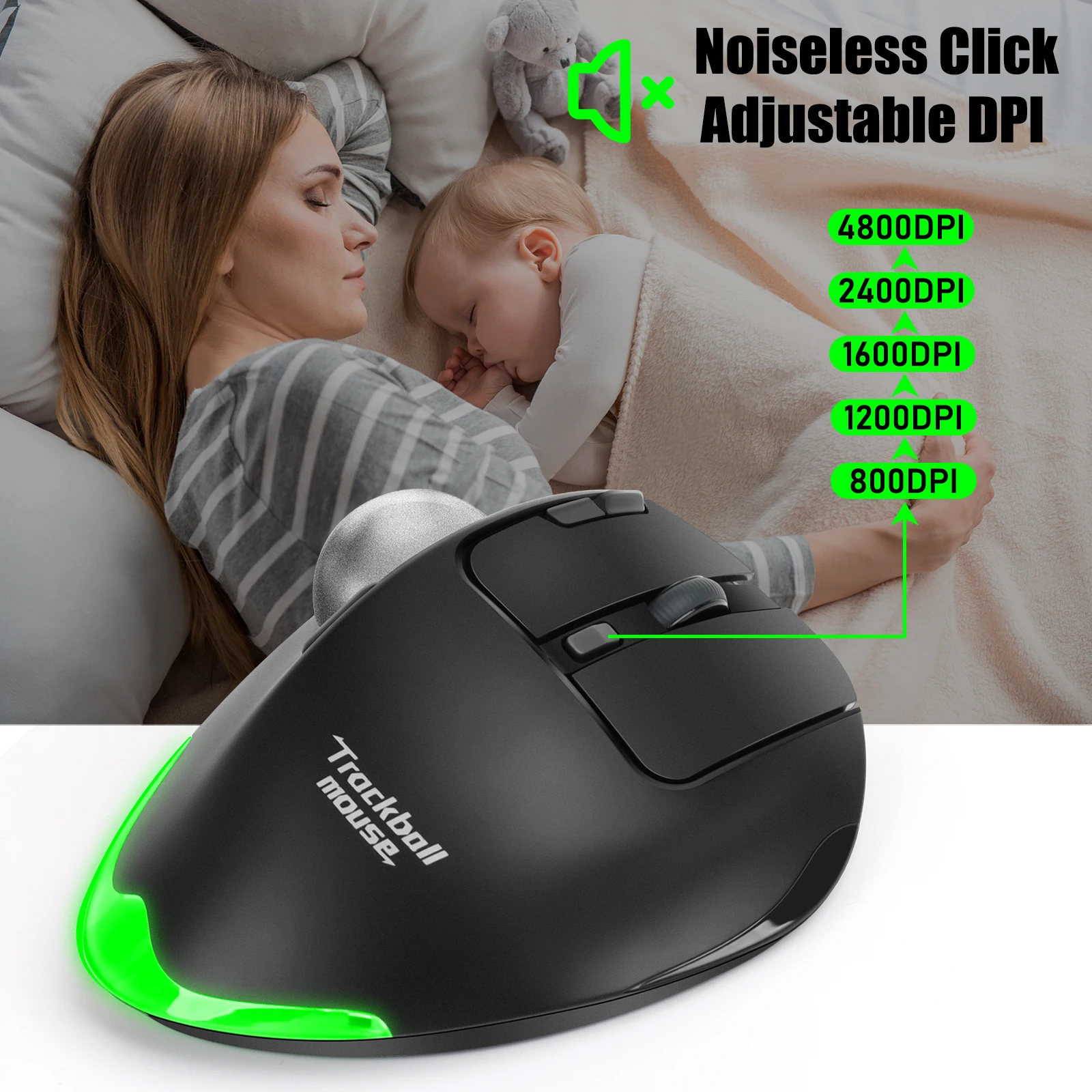 Imagem -04 - Ratos Rollerball Recarregáveis Ergonômicos Rgb 2.4g sem Fio Bluetooth Trackball Mouse para pc Computador Laptop Mac Ios Windows