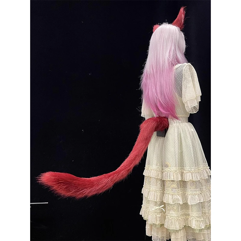 FF14 Final Fantasy Gurahattiya Cosplay Cat Tail Graha Tia Little Red Cat Ears Animal Furry Tail Faux Fur Tail Halloween Cosplay