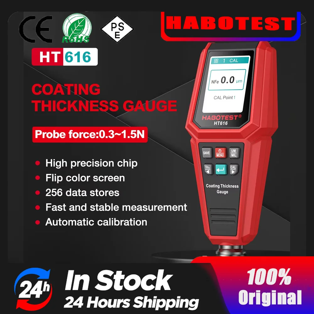 HABOTEST HT616 Car Coating Thickness Gauge 0-1500UM Car Film Paint Thickness Tester Measurement Save calibration data in groups