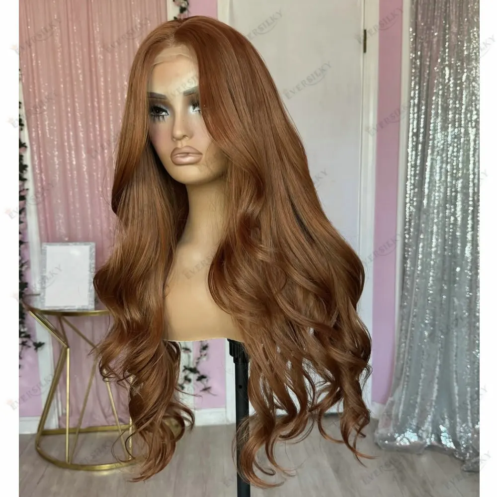 Natural Wave Ginger Brown Orange Colored 360 Lace Wig Human Hair Glueless 5X5 Lace Closure Wig for Women Remy Brazilian Hair