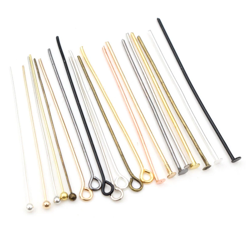 200 Pcs/Lot 16-50mm Têtes Œil Tête Plate Pin Plaqué Or Tête À Bille Épingles pour Bijoux Résultats Fabrication Accessoires Fournitures