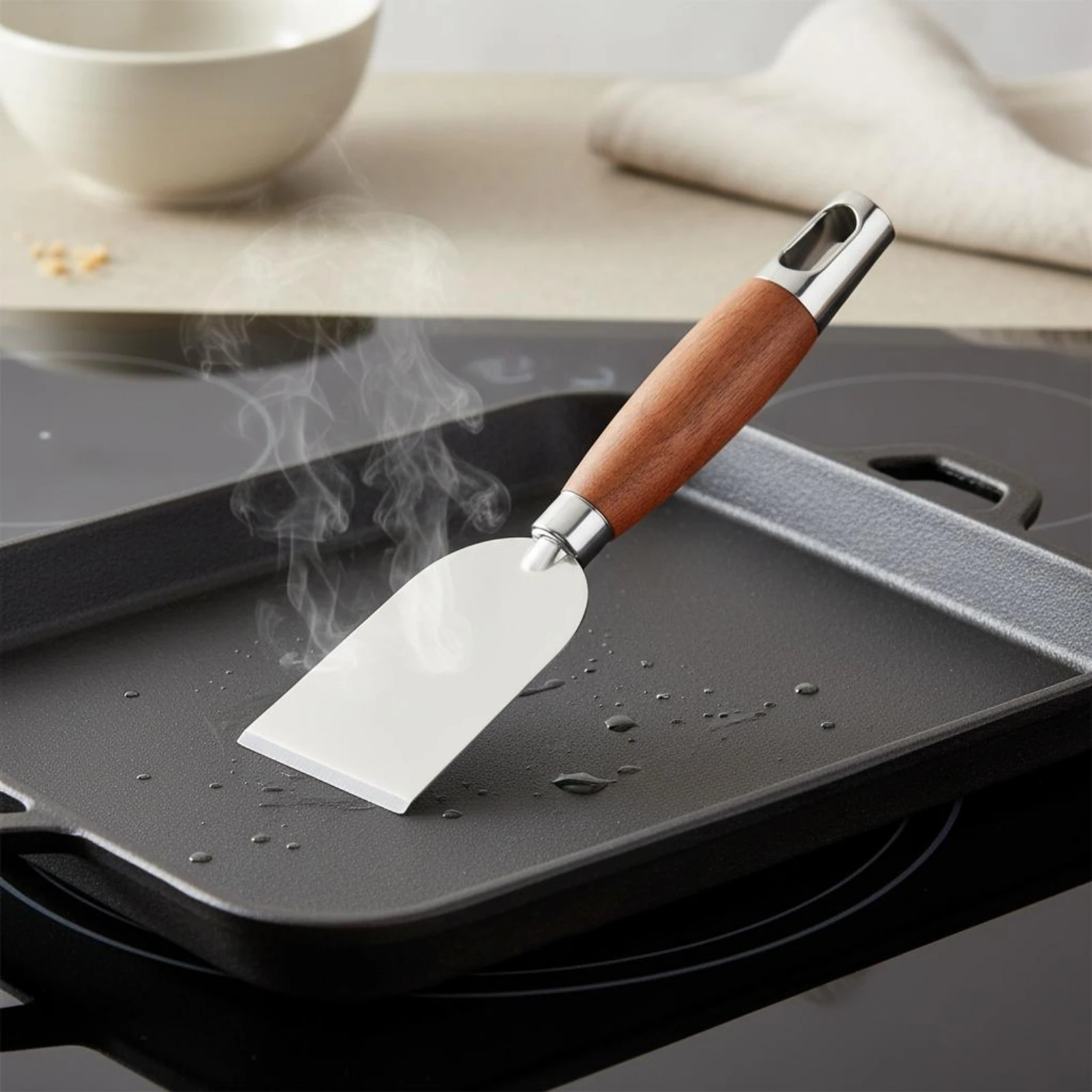 4 Pieces Pizza and Baking Utensil Set Easy to Clean Wood Handle Spatula Set Pizza Cutter Wheel Sturdy Griddle Turner Spatula