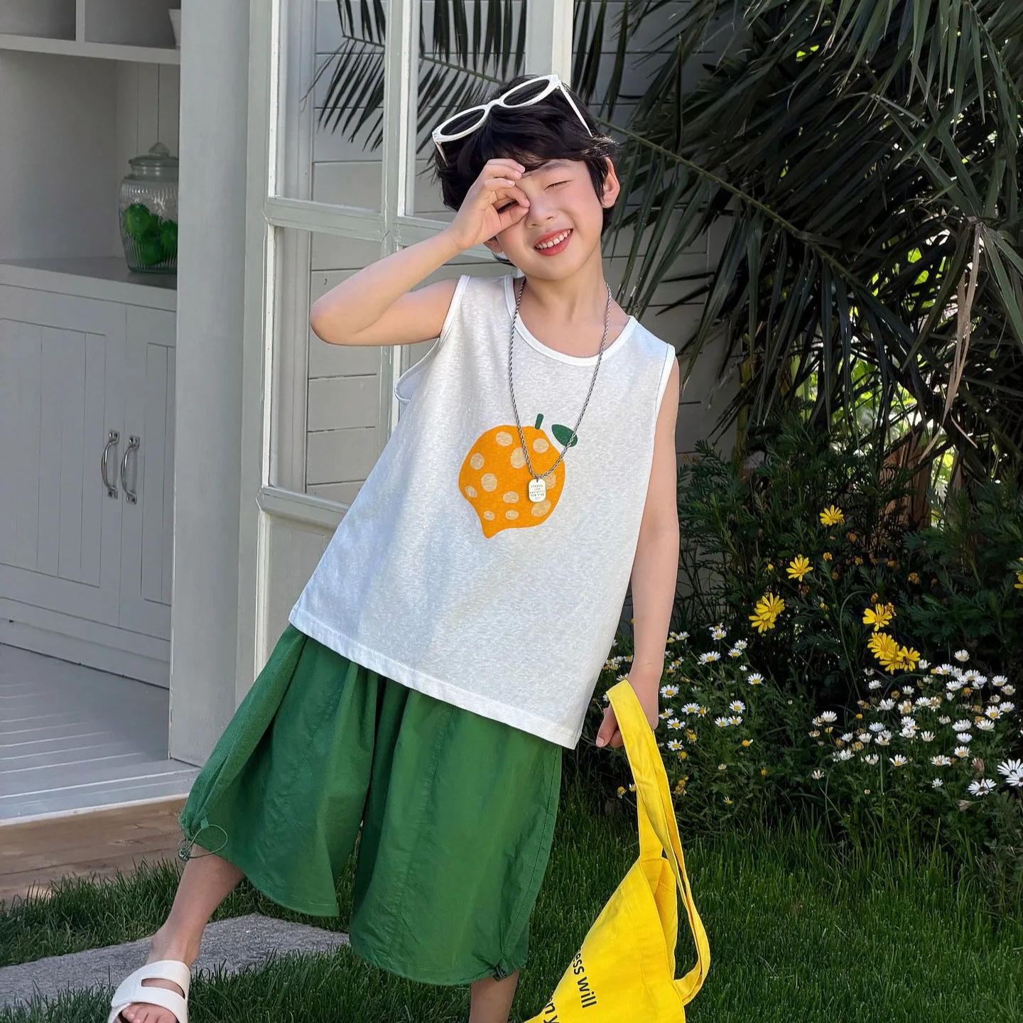 Tairu 2026 Summer New Kids Korean Stylish Fruit Vest Boys Fun Casual Sleeveless T Shirt Cool