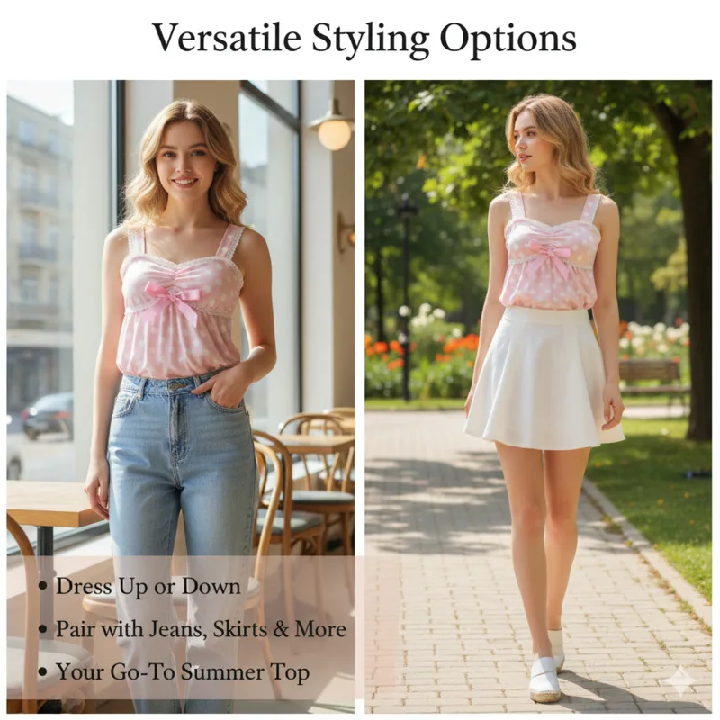 

Vintage Y2K Polka Dot Lace Tops&Tees Camisole Women Y2K Aesthetic Sweet Strappy Crop Coats Cute Harajuku Grunge Summer Vest New