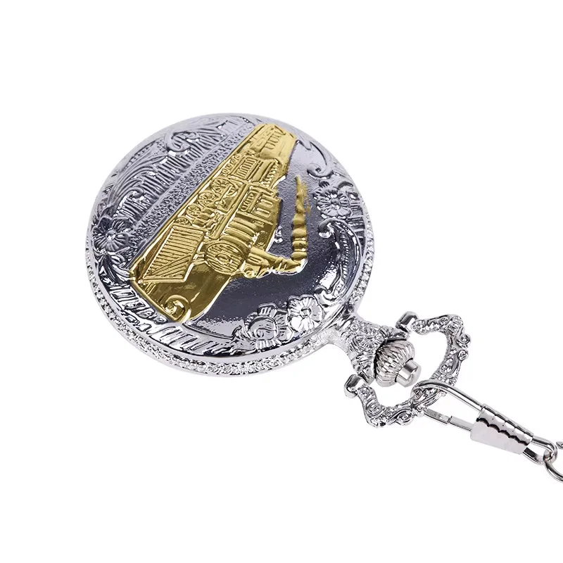 تنقش تشغيل البخار قطار ساعة الجيب سلسلة فضي وذهبي فستان معدني عادية الرجال النساء فوب ساعة الموضة العتيقة #1