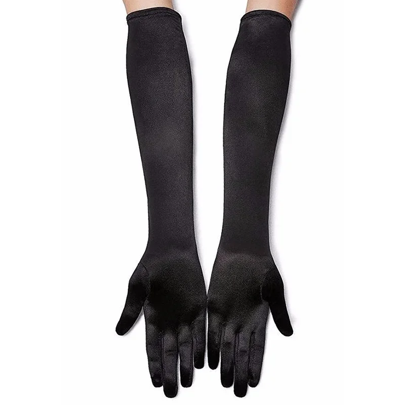 New Classic Adult Black White Opera Stretch Spandex Finger Long Gloves Women Flapper Gloves Weddings Matching Costume Party