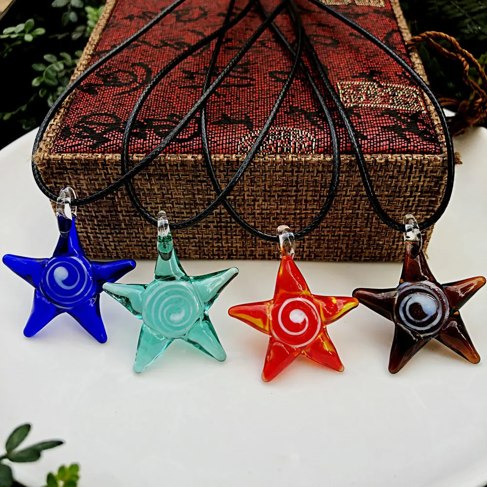 1PC Creative Ocean Style Art Starfish Inner Spiral Glass Necklace Pendant Women\'s Pendant Necklace